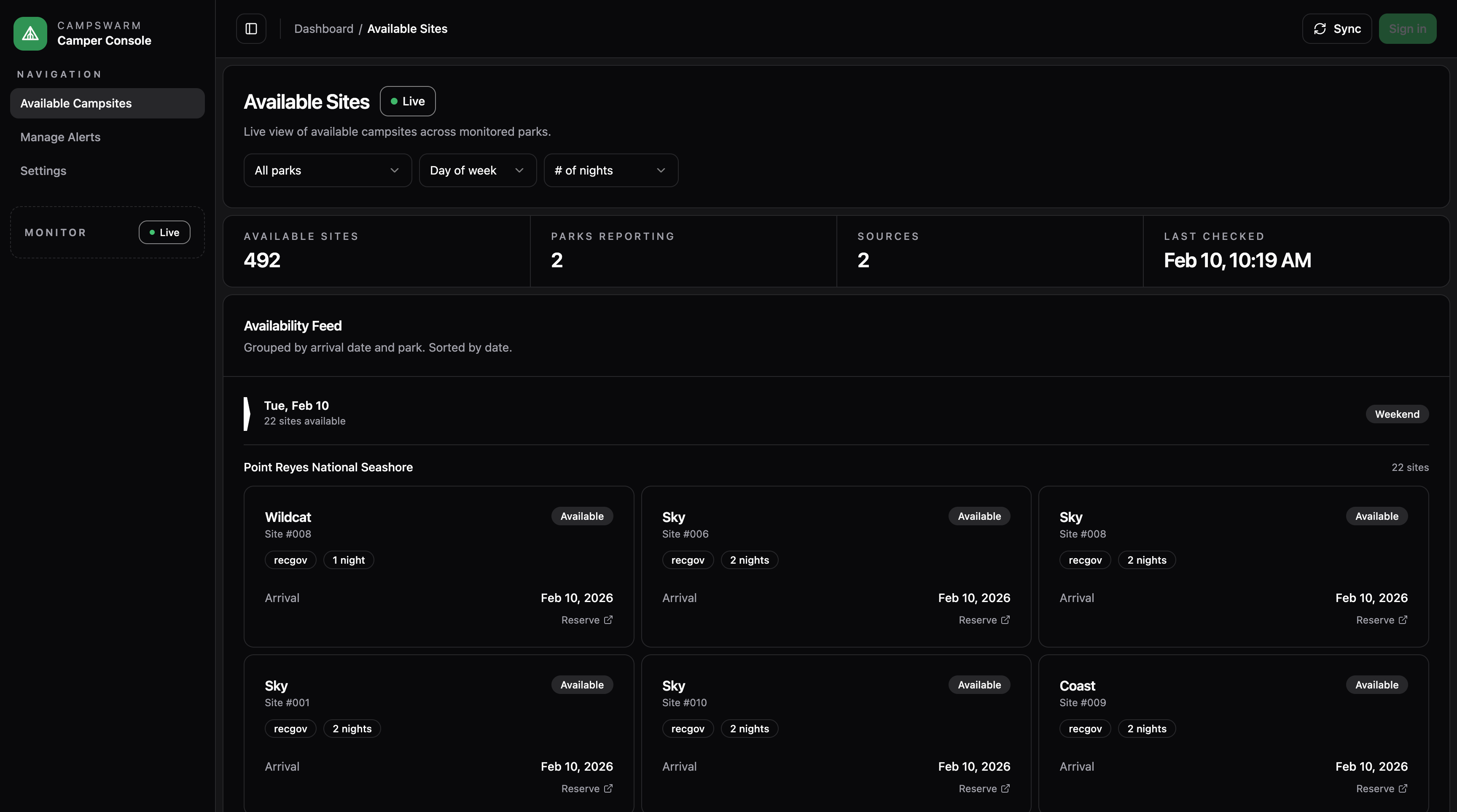 Campswarm screenshot